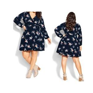 City Chic Plus Size‎ Women's Elegant Floral Wrap Mini Dress Whimsy Black
